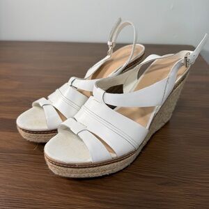 Anne Klein Aktague Ivory Strappy Leather Wedge Espadrilles Size 8.5